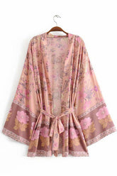 Boho Robe, Kimono Robe, Beach Cover up, Yellow and Pink Flower