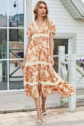 Boho Midi Dress, Tropical Forest in Dry Leave
