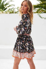 Boho Mini Dress Playdress, Bird in Black