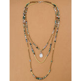 Boho Necklace, 3 Layers, Blue Natural Stone, Teardop Pendant