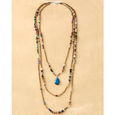 Boho Necklace, 3 Layers, White Natural Stone, Teardop Pendant