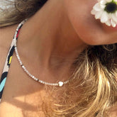 Boho Necklace,Seed Bead Choker, Black and White Crystal