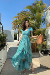 Vintage Dress, Boho Midi Dress, Dress, Backless Dress, Blue Sky, Yellow and Red