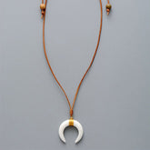 Boho Necklace, Ox Horn, Shell White and Black Onyx Crescent