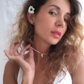 Boho Personalized Custom Necklace, Seed Bead Choker, Pearl Heart Gold Letter Name