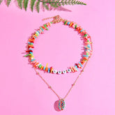 Boho Personalized Custom Necklace, Shell 2 Layered Choker, Love Lucky Happy Wish