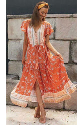 Boho Midi Dress, Sundress, Orange Sundaze