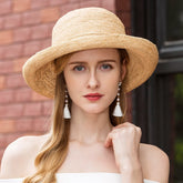 Boho Hat, Sun Hat, Crochet Raffia Bucket Hat, Renata with White Lace Ribbon