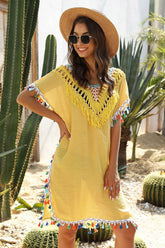 Midi Dress, Beach Dress, Cover up Dress,, White & Yellow Shunshine