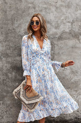 Boho Midi Dress, Ruffle Floral Lillian White