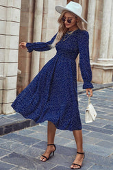 Boho Midi Dress, Amelia Blue Polka Dot