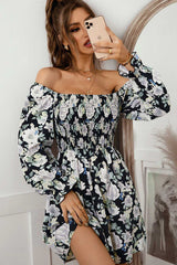 Boho Mini Dress Smock Dress,Stella Rose in Black