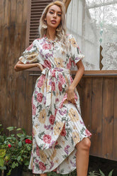 Boho Midi Dress, Pleted Dress Maisie in Whitee