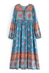 Gown Dress, Boho Maxi Dress, Loose Dress, Everly in Blue