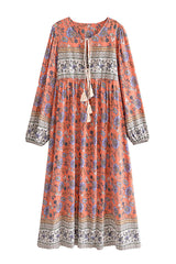 Gown Dress, Boho Maxi Dress, Loose Dress, Blue and Pink Calla