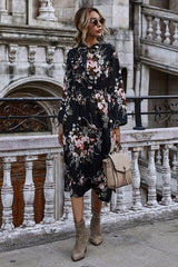 Boho Midi Dress, Black Luna Floral Dress