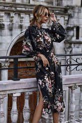 Boho Midi Dress, Black Luna Floral Dress
