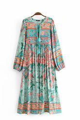 Gown Dress, Boho Maxi Dress, Loose Dress, Wild Flower Eulalie in Green and Red