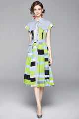 Vintage Dress, Boho Midi Dress, Dress, Pleted Drees Green Neon