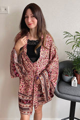 Boho Robe, Kimono Robe, Beach Cover up, Short Robe, Natalia Flower in Pink