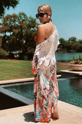 Boho Robe, Beach Cover up, Beach Robe, White Flower Garden