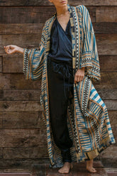 Boho Robe - Cover Up - Blue Brick Tribal Gown