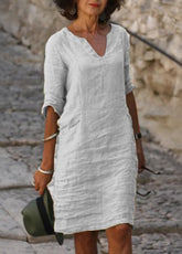Casual Solid Color V Neck Dress