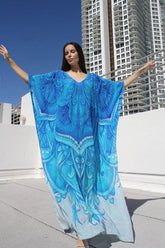Maxi Boho Dress, Beach Dress, Kaftan, Mandala Blue