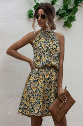 Boho Mini Dress Halter Dress, Meadowsweet in Yellow Tulip