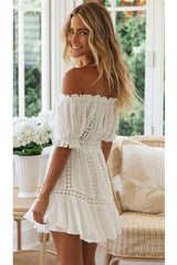 Boho Two Piece Set, Crop Top and Skirt, Doll's eyes in White