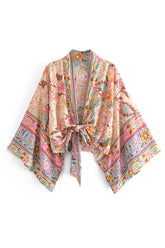 Boho Robe, Kimono Robe, Beach Cover up, Short Robe, Capucine Sweet Vintage Pink Flower