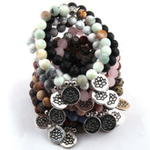 Boho Bracelet, RH Yoga Bracelet, Natural Stone Mala Lotus