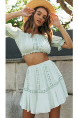 Boho Two Piece Set, Crop Top and Skirt, Doll's eyes in Green