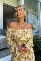 Boho Two Piece Set, Crop Top and Skirt, Vintage Oroslavje in Yellow