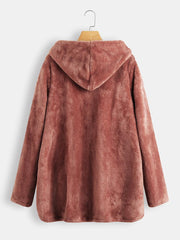 Plush Pocket Zipper Hooded Cardigan