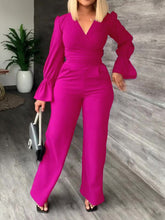 Women's Sets Flared Sleeve Lace-Up Top & Straight Pants Two Piece Set
