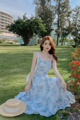 Vintage Dress - Boho Maxi Dress - Floral Print French Women Dress - Summer Strappy Dress Eloise