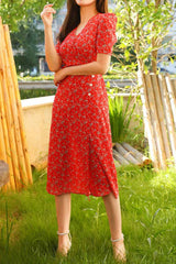 Boho Midi Dress, Vintage Sundress, Red Aspen