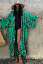 Boho Robe, Beach Cover up, Beach Robe, Green, Yellow, Pink and Blue Tie Dye Print