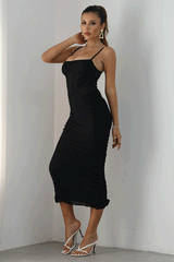 Boho Camis Dress, Party Bodycon Dress, Corset Ruched Maxi Dress, Claire in Black and Brown