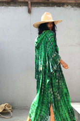 Boho Robe, Beach Cover up, Beach Robe, Black, Hoodie Robe Green Pink Tie Dye Print