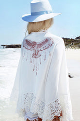 Boho Robe, Kimono Robe, Beach Cover up, Short Robe, White Eagle