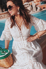 Boho Midi Dress, Sundress, Lace Charlotte in White