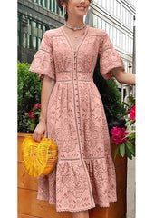 Boho Midi Dress, Sundress, Lace Charlotte in Pink