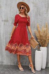 Boho Midi Dress, Sundress, Marakee in Red and Pink
