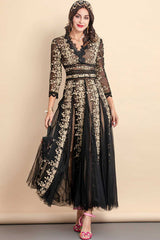 Maxi Dress, Boho Vintage Party Dress, Embroidered Dress, Gown, Magnolia in Black Midnight