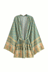 Boho Robe, Kimono Robe, Beach Cover up, Short Robe, Elliana Jasmine in Pink, Green and Brown