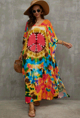 Boho Maxi Dress - Beach Dress, Kaftan Dress Tie dried Dream in Orange