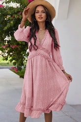 Boho Midi Dress, Ruffle Lillian Sweet Pink