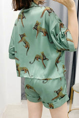 Boho Two Piece Set, Top and Short Pant, Green Tiger